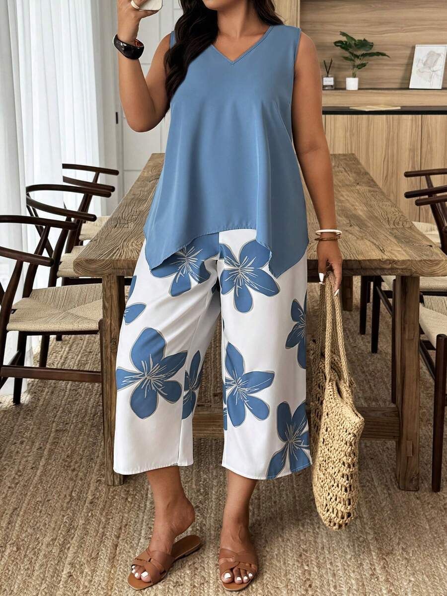 Women's Casual Elegant Printed Cropped Pants Set - Imagen 5