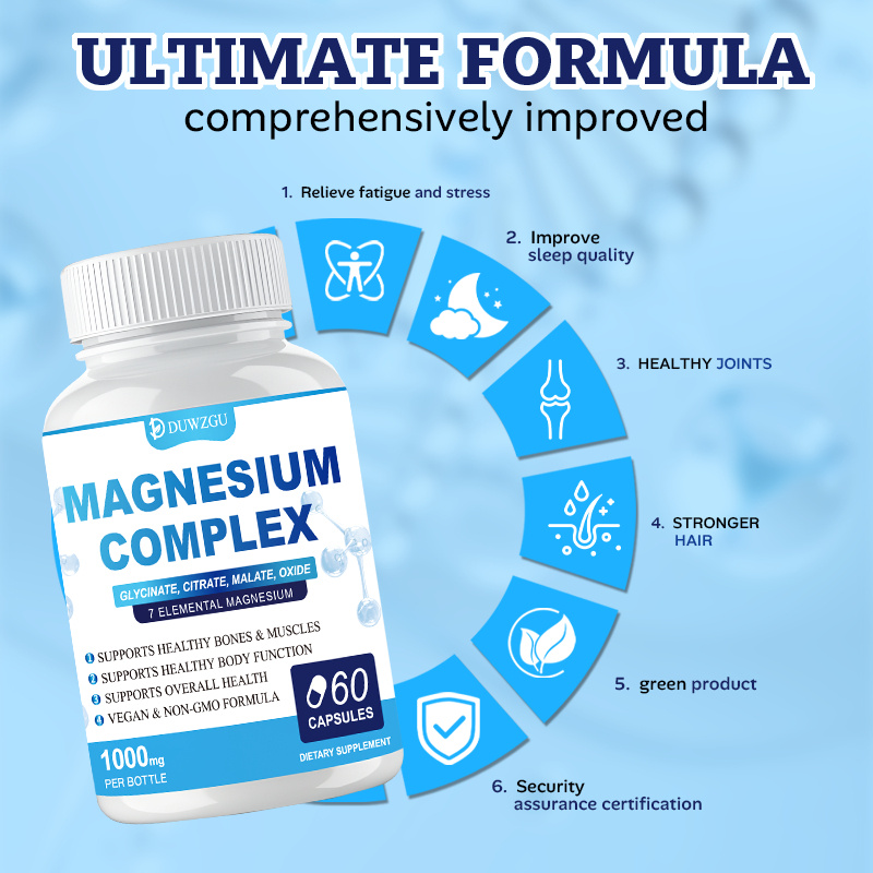 Magnesium Complex Supplement With Glycinate Citrate, Malate Oxide, Supports Bone, Muscle Digestive Health, Vegan Non-GMO, 60 Capsules - Imagen 10