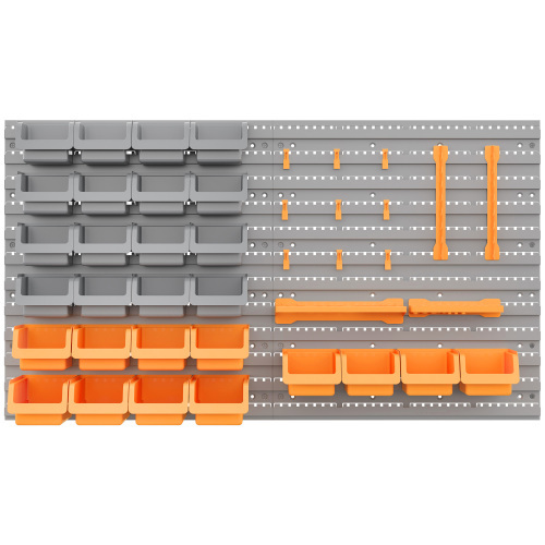 DURHAND 44 Piece Wall Mounted Pegboard Tool Organizer Rack Kit With Various Sized Storage Bins, Pegboard, & Hooks, Orange - Imagen 5