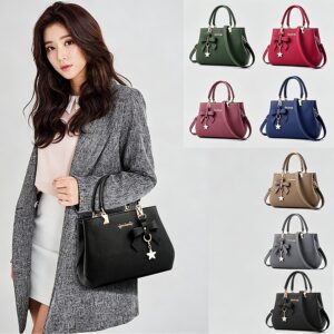 Top-handle Handbags Purse For Women Small Satchel PU Leather Shoulder Crossbody Bag With Bowtie Pendant
