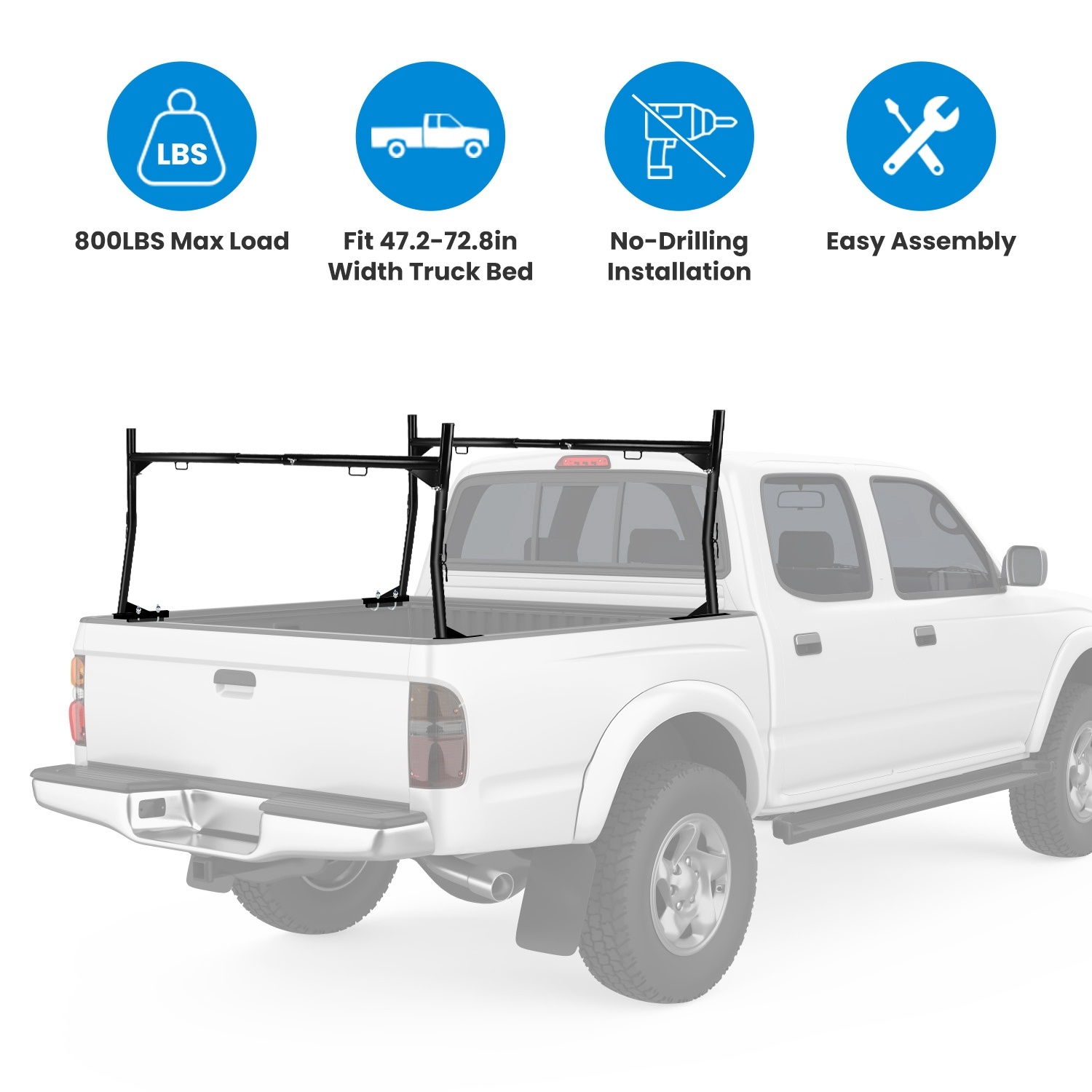 1Pair Extendable Truck Ladder Rack Non-Drilling Pick-up Truck Bed Utility Rack Adjustable Steel Truck Rack With 800LBS Capacity For 47.2-72.8in Wide Truck Bed For Kayak Surfboard - Imagen 6