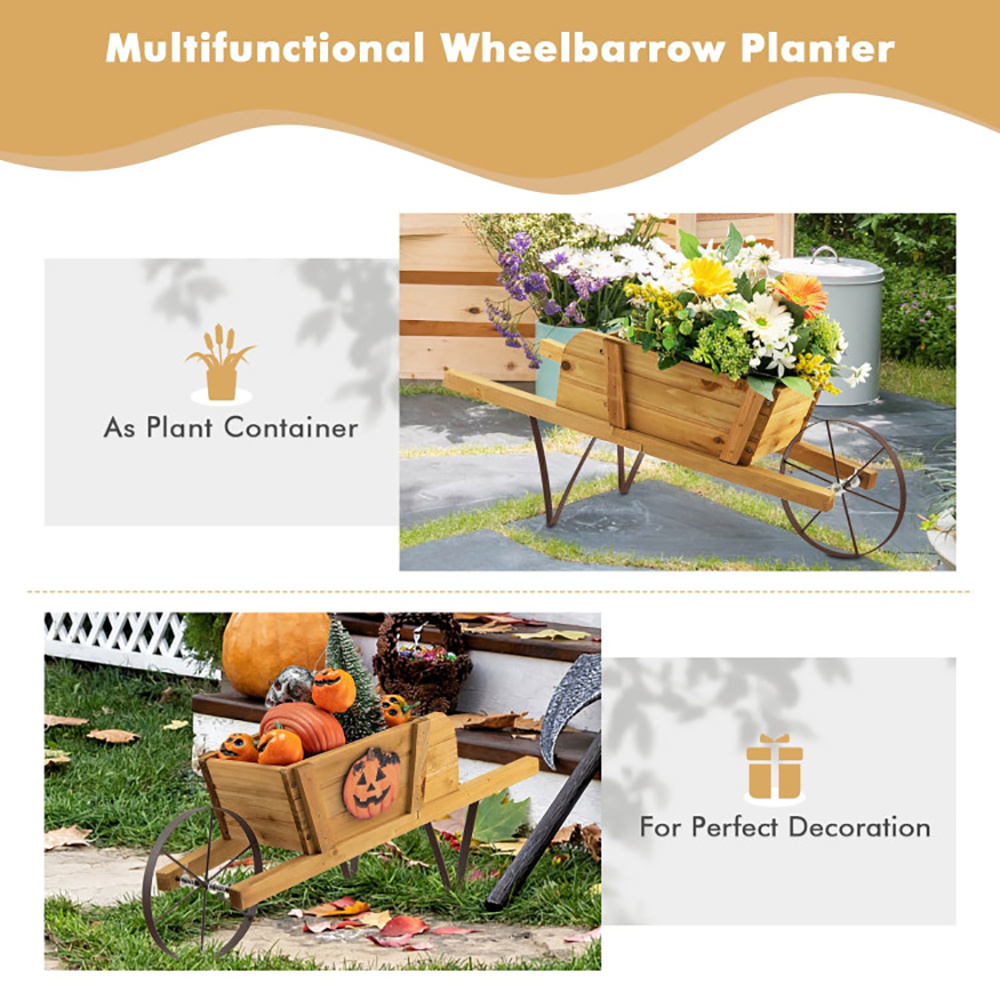 Wooden Wagon Planter With 9 Magnetic Accessories For Garden Yard - Imagen 4