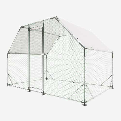 9.94 Ft. X 6.46 Ft. X 6.36 Ft. Metal Large Chicken Coop Walk-in Poultry Cage Run Flat Shaped With Waterproof Cover - Imagen 8