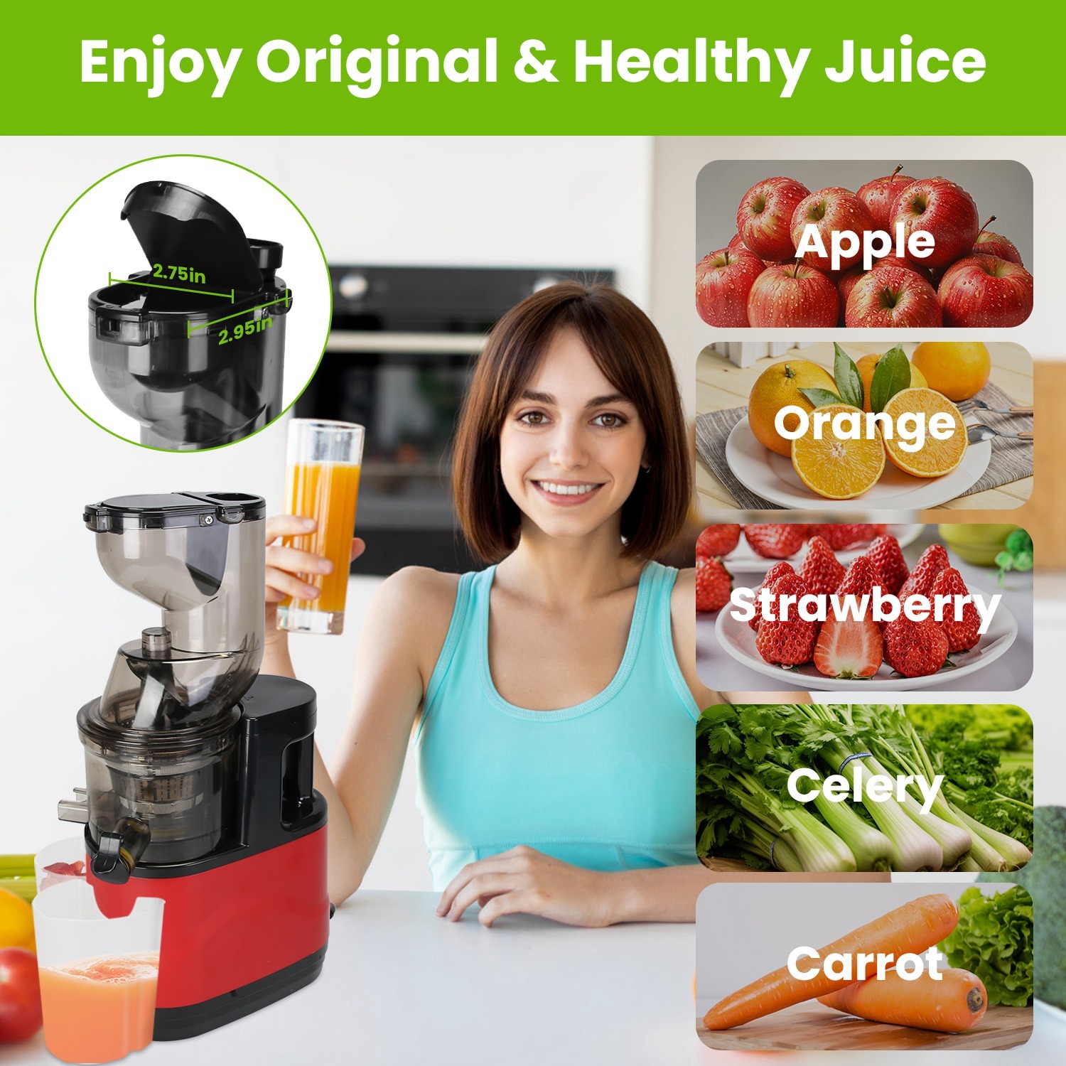 1Pc Cold Press Juicer Machine 300W Electric Slow Masticating Juicer For Whole Vegetable And Fruit With Reverse Function 2 Containers Cleaning Brush Clear Marks Easy Cleaning Fedex Shipping - Imagen 9