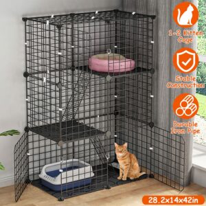 3 Tier Cat Playpen Cage Metal Indoor Cat House Detachable Kitten House With 3 Doors 2 Ladders Large Cat Exercise Place For 1-2 Cats Black