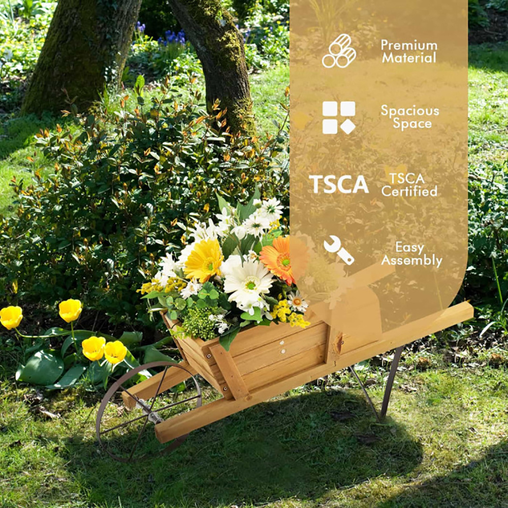 Wooden Wagon Planter With 9 Magnetic Accessories For Garden Yard - Imagen 9