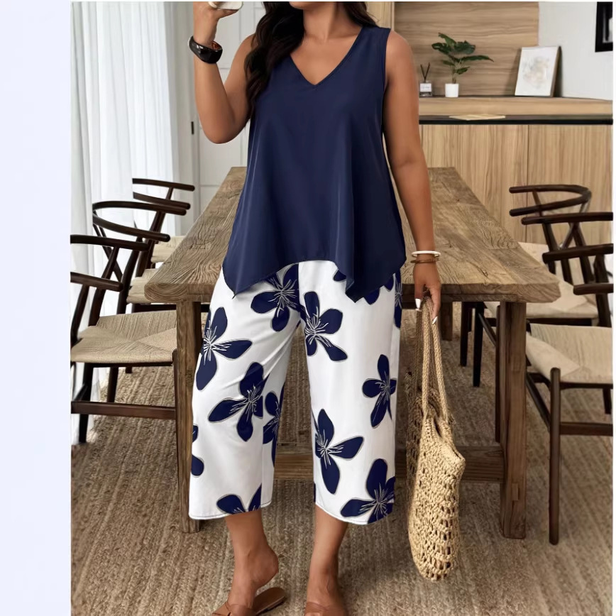 Women's Casual Elegant Printed Cropped Pants Set - Imagen 6