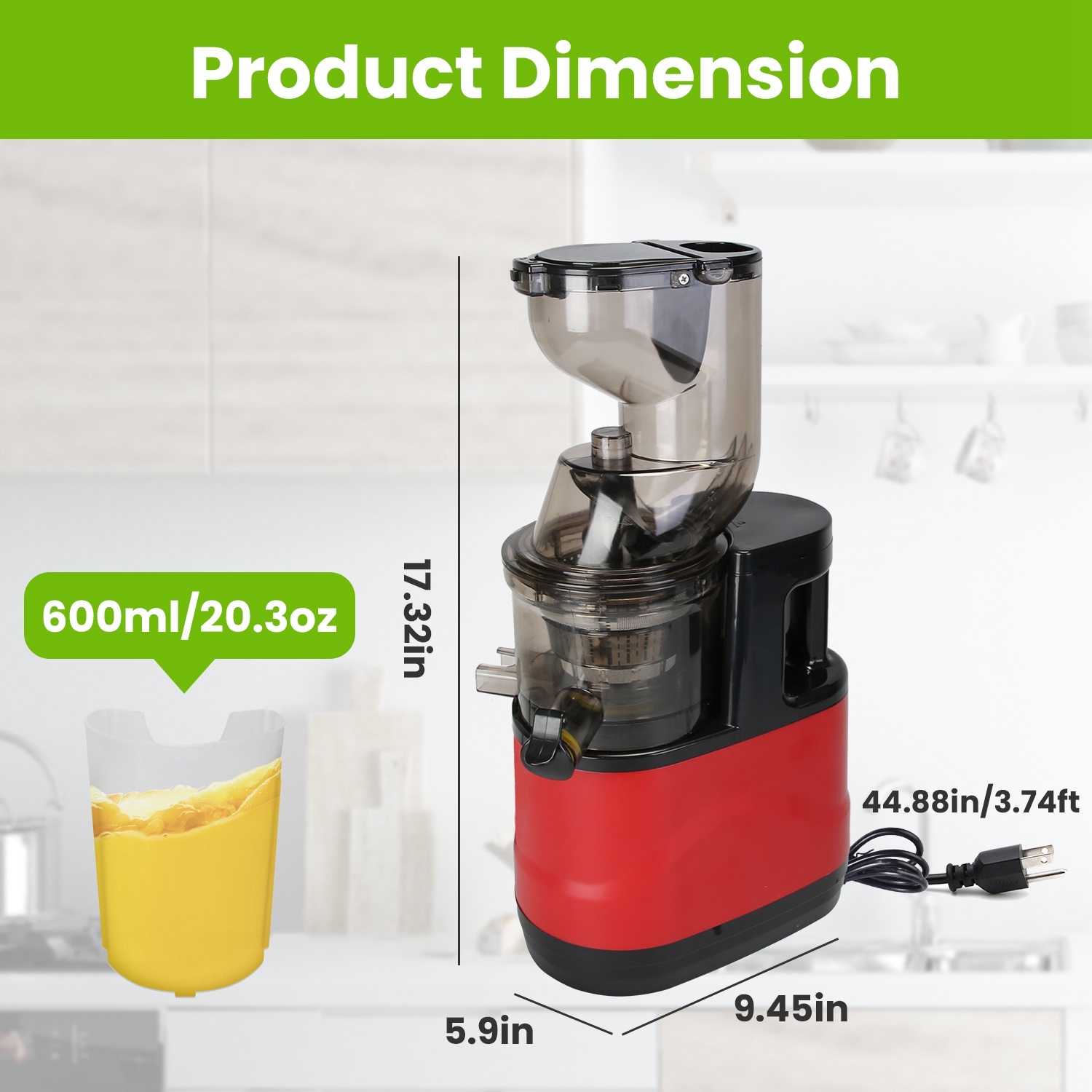 1Pc Cold Press Juicer Machine 300W Electric Slow Masticating Juicer For Whole Vegetable And Fruit With Reverse Function 2 Containers Cleaning Brush Clear Marks Easy Cleaning Fedex Shipping - Imagen 7