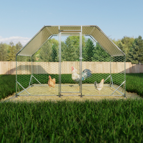 9.94 Ft. X 6.46 Ft. X 6.36 Ft. Metal Large Chicken Coop Walk-in Poultry Cage Run Flat Shaped With Waterproof Cover - Imagen 4