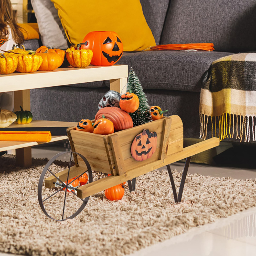 Wooden Wagon Planter With 9 Magnetic Accessories For Garden Yard - Imagen 3