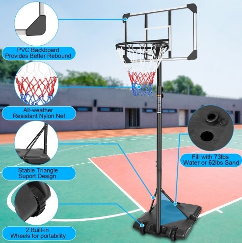 Portable Basketball Goal System With Stable Base And Wheels, Use For Indoor Outdoor Teenagers Youth Height Adjustable 5.6 To 7ft Basketball Hoop 28 Inch Backboard - Imagen 8