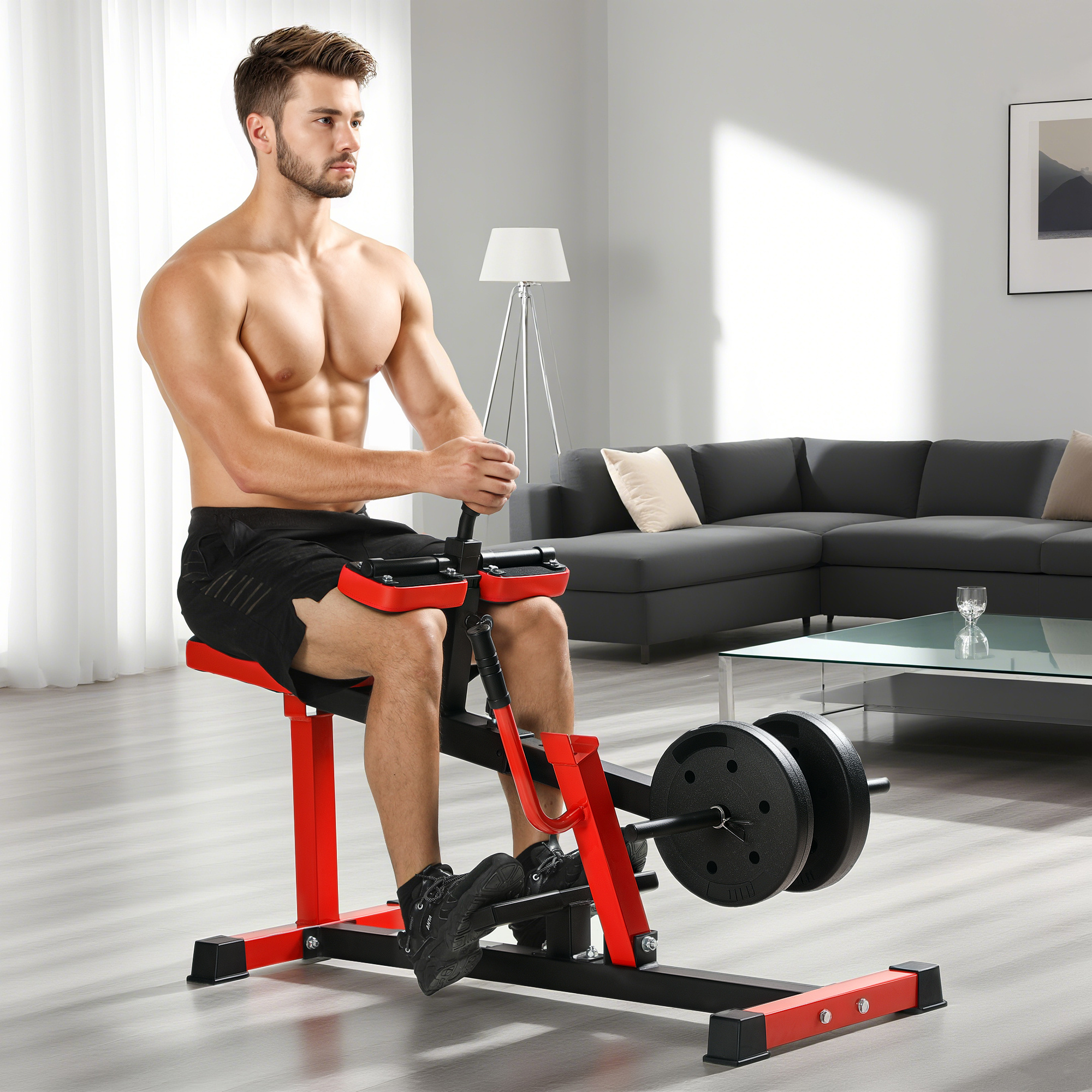 Adjustable Steel Seated Calf Raise Exercise Strength Training Gym Equipment, Red - Imagen 7