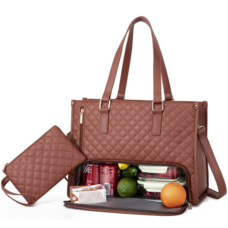 Fashionable Lunch Tote Bag Women's Thermal Insulation Lunch Box Leak-proof Crossbody Computer Storage Bag Quilted Large Capacity Handbag With Purse - Image 6