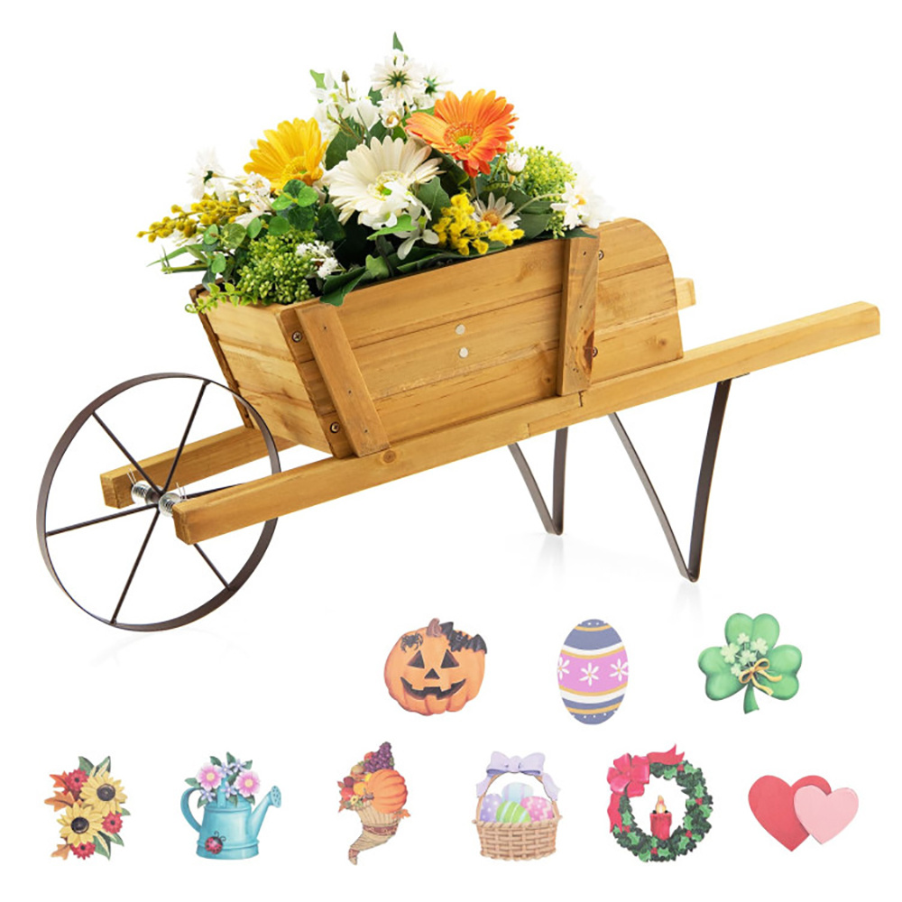 Wooden Wagon Planter With 9 Magnetic Accessories For Garden Yard - Imagen 8
