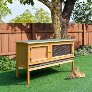 Wooden Rabbit Hutch Bunny Cage with Openable Waterproof Roof, No Leak Tray Solid Fir Wood Build for Rabbits, Chickens, Ducks, Indoor/Outdoor