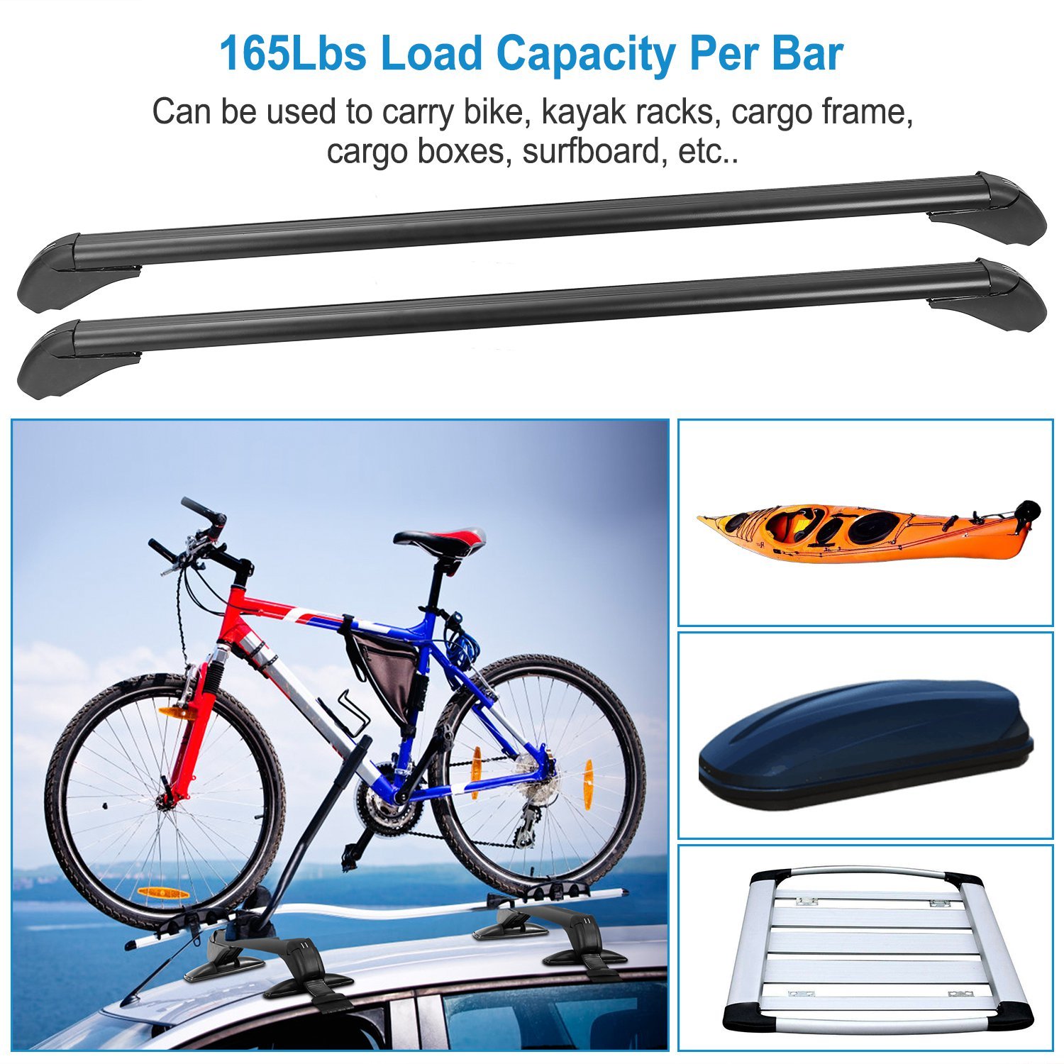 2PCS Universal 110cm 43-inch Car Roof Rack Cross Bar With Anti-Theft Lock Adjustable Window Frame For Bike Kayak Cargo Luggage - Imagen 5