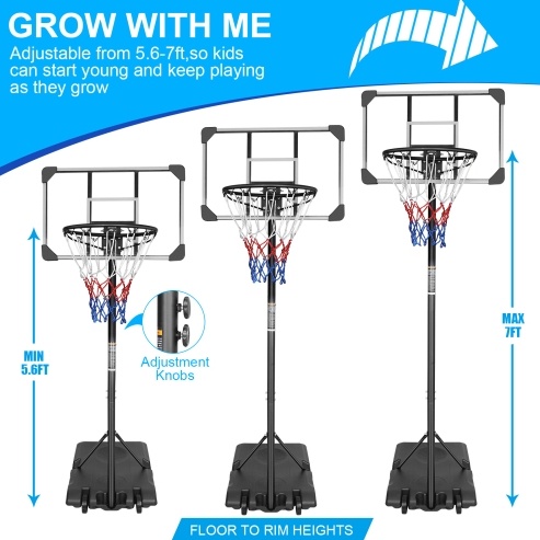 Portable Basketball Goal System With Stable Base And Wheels, Use For Indoor Outdoor Teenagers Youth Height Adjustable 5.6 To 7ft Basketball Hoop 28 Inch Backboard - Imagen 5