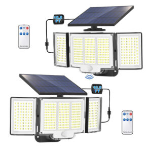 1,2 Pack Solar Lights Outdoor 348 LED Motion Sensor Lights With Remote Control  3 Head Waterproof