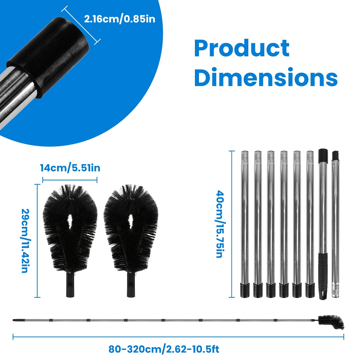 10.5FT Gutter Cleaning Brush With Telescoping Handle Rain Gutter Cleaner Extendable Gutter Cleaning Tool From The Ground With 2 Angled Brushes Anti-slip Gloves Goggles - Imagen 3