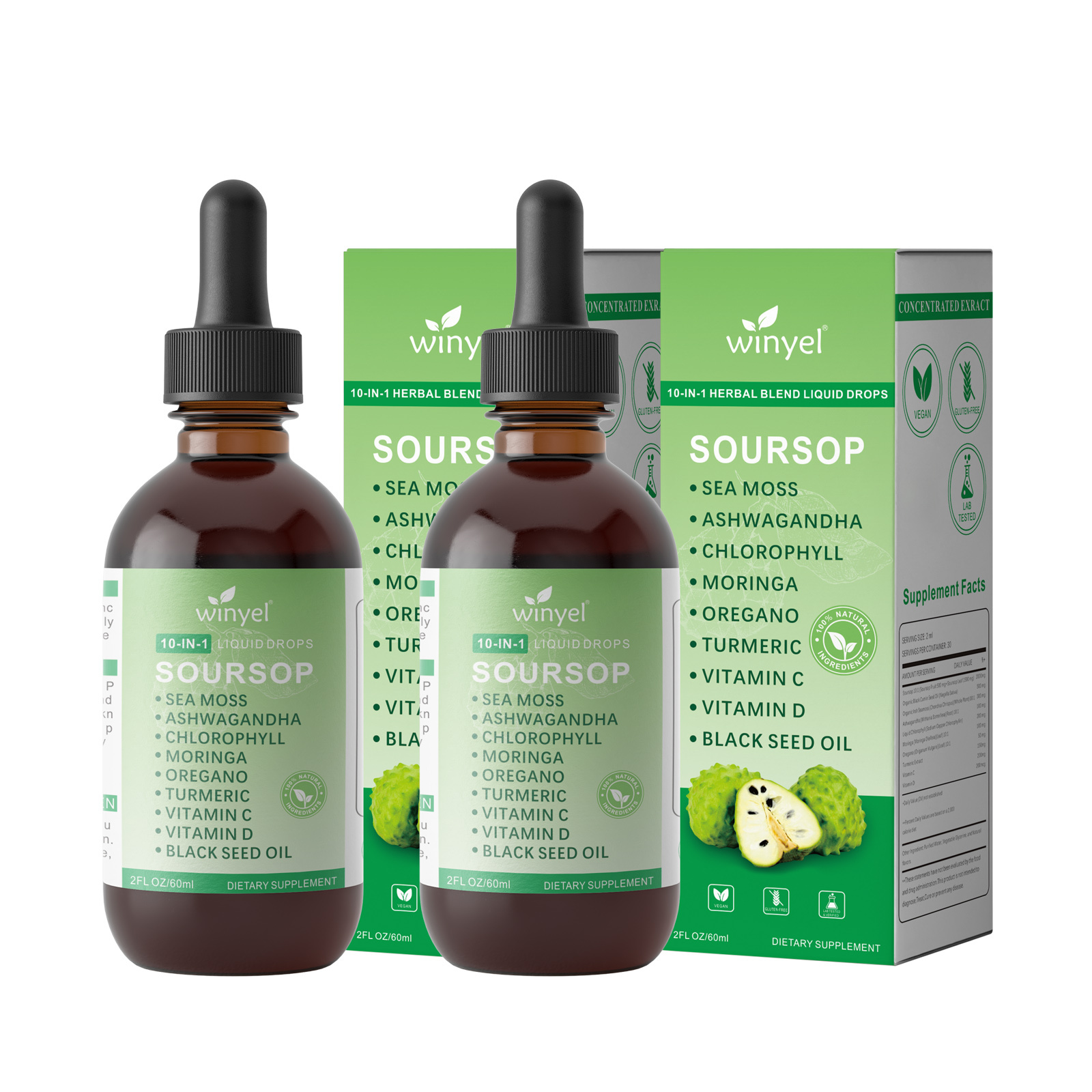 Soursop Drops 10-in-1 With Seaweed, Moringa, Black Seed Oil, Oregano, Ashwagandha, Chlorophyll Herbal Extracts Promote Overall Health Vegan 2 Fl Oz - Imagen 10