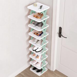 1Pc 9Tier Narrow Entryway Shoe Rack For Entrydoor Plastic Vertical Shoe Organizer Space Saving Free Standing Shoes Storage Shelf Closet Hallway