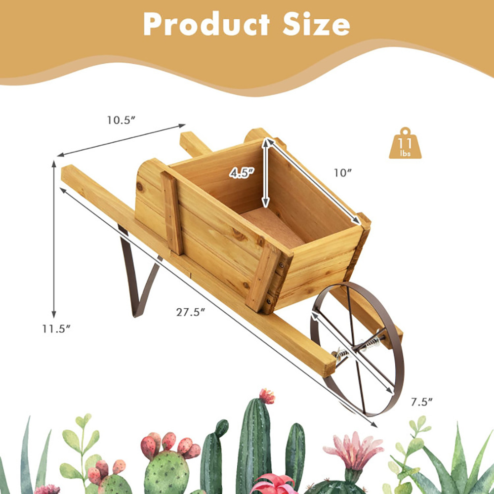 Wooden Wagon Planter With 9 Magnetic Accessories For Garden Yard - Imagen 7