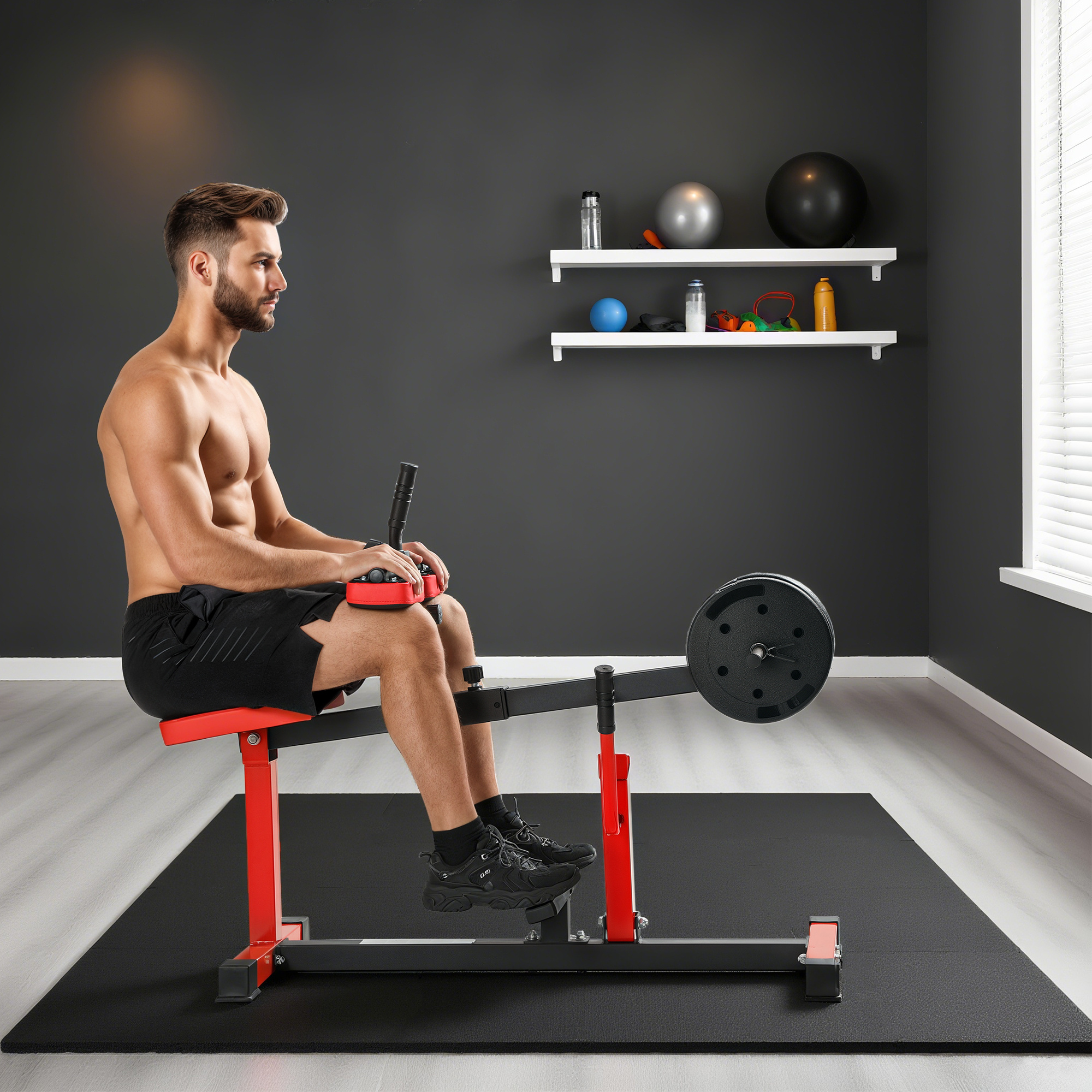 Adjustable Steel Seated Calf Raise Exercise Strength Training Gym Equipment, Red - Imagen 5