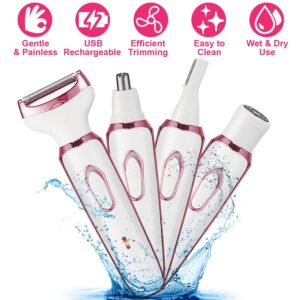 1Pc 4 In 1 Electric Razor For Women Summer Bikini Shaver Painless Grooming Kit Rechargeable Eyebrow Nose Hair Pubic Hair Bikini Trimmer Face Shaver