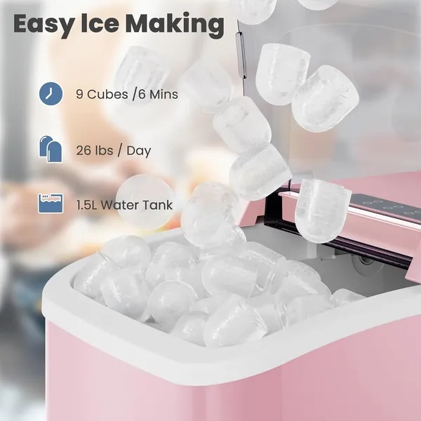 Countertop Ice Maker With Handle, 26lbs&24H Portable Ice Machine, 9 Bullet Ice Cubes Ready In 6 Mins, Self-Cleaning, Quiet Compact Ice Maker For Home, Kitchen, RV, Camping - Image 8