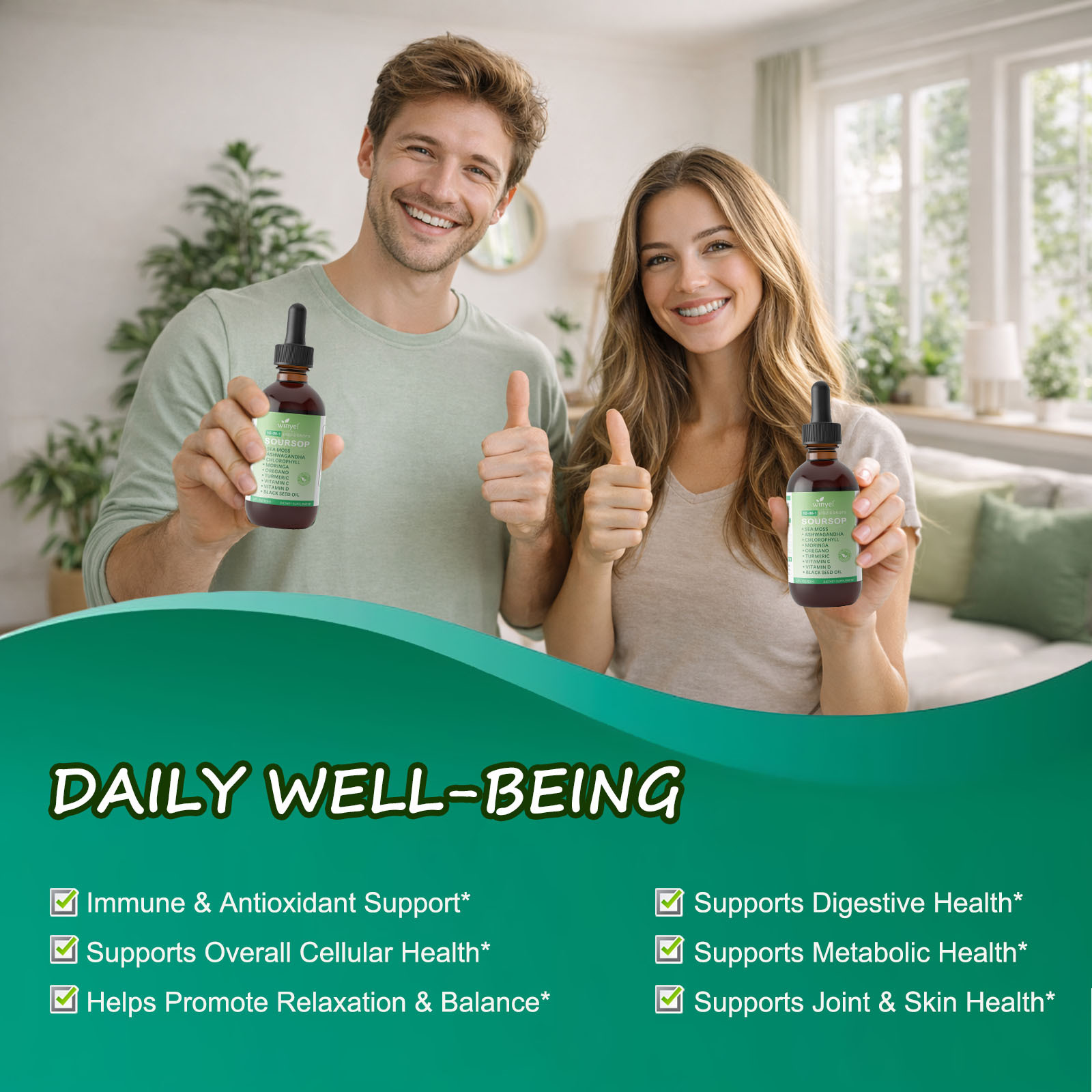 Soursop Drops 10-in-1 With Seaweed, Moringa, Black Seed Oil, Oregano, Ashwagandha, Chlorophyll Herbal Extracts Promote Overall Health Vegan 2 Fl Oz - Imagen 5
