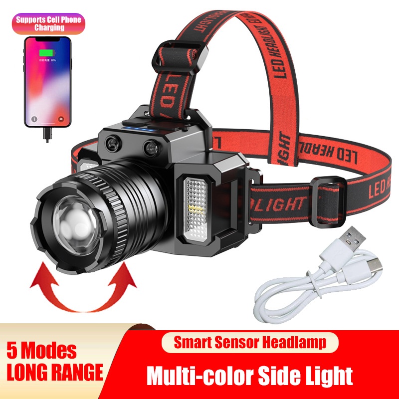 LED Telescopic Headlamp Head Torch Rechargeable Motion Sensor Headlight Zoomable 5 Modes Emergency Light For Camping Must Provide A Hazardous Materials Shipping Label For Self-pickup Order By USPS