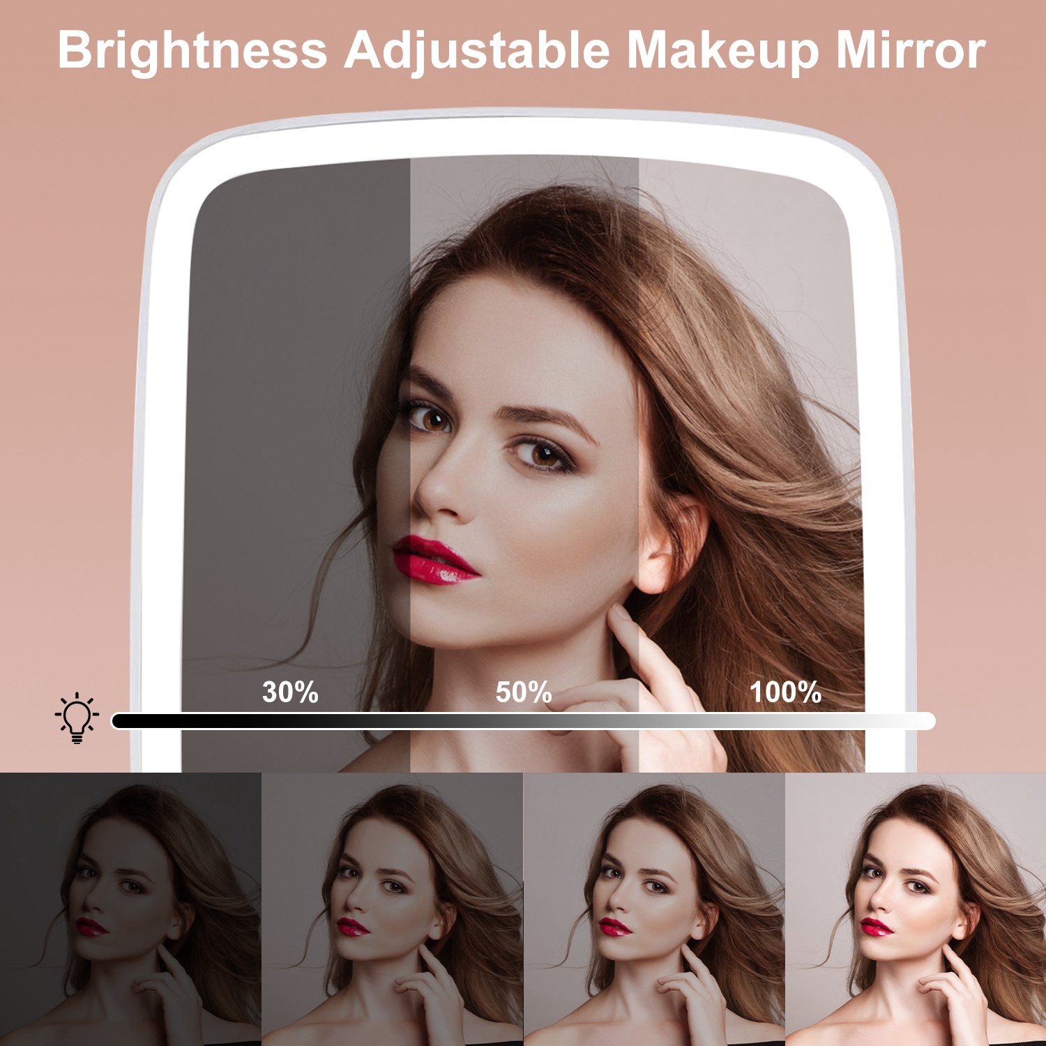 1Pc 5.98x8.62in Lighted Makeup Mirror Vanity Desk Mirror Small LED Mirror With 3 Light Colors Touch Screen Brightness Adjustable USB Rechargeable - Image 3