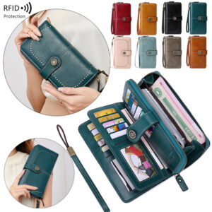 RFID Blocking Women's Long Zipper Wallet, Large Capacity Clutch Purse For Daily & Travel Use, Multi Card Holder Ladies Wallet