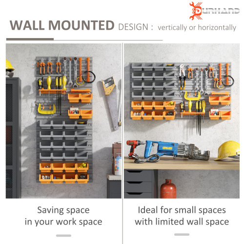 DURHAND 44 Piece Wall Mounted Pegboard Tool Organizer Rack Kit With Various Sized Storage Bins, Pegboard, & Hooks, Orange - Imagen 7