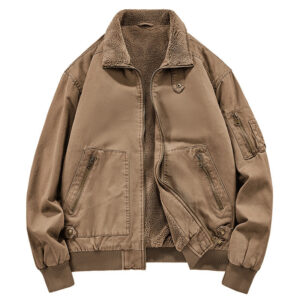 Men's Fleece-lined Washed Cotton Jacket Trendy Windproof