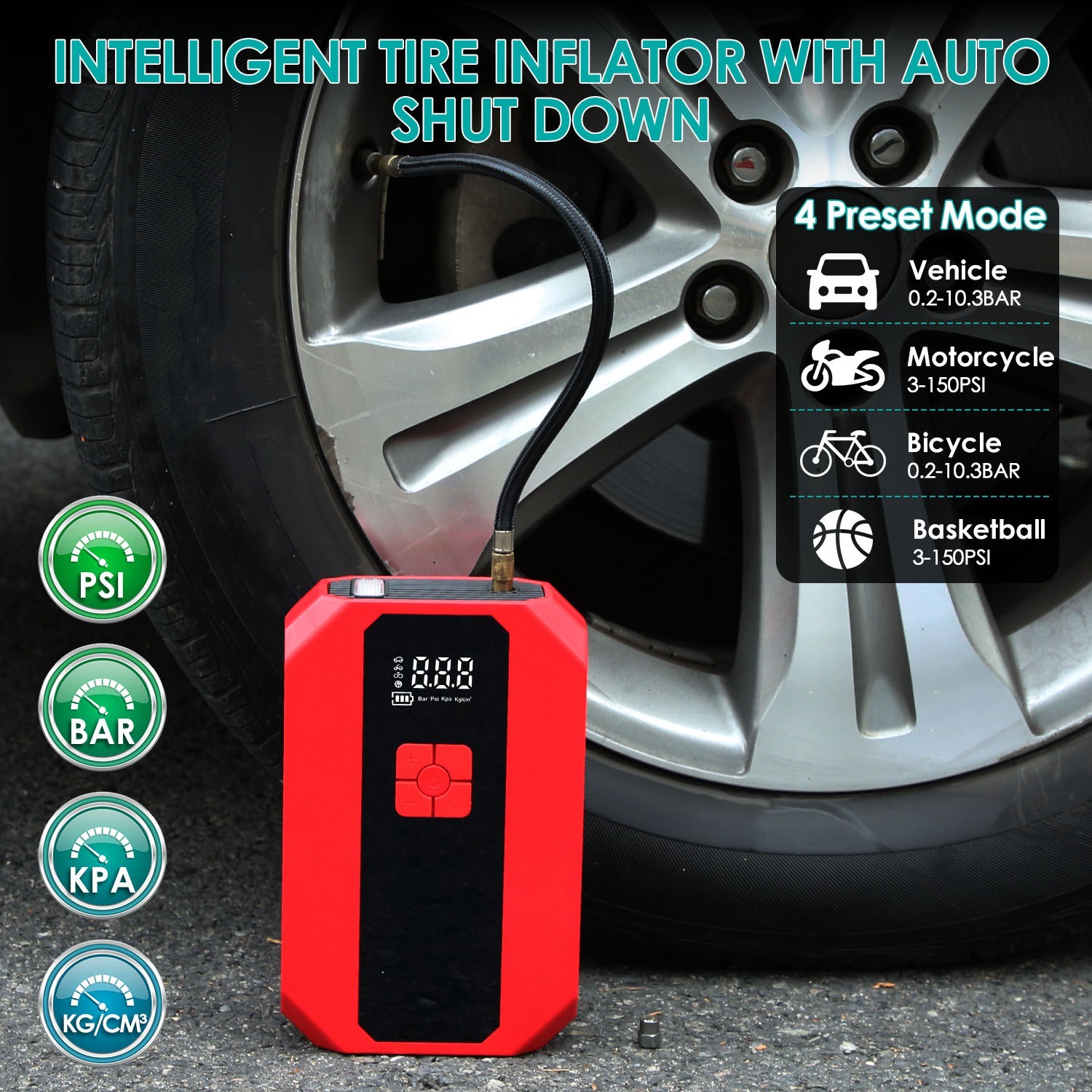1Pc Portable Car Jump Starter Air Compressor 1500A 400PSI Car Battery Charger Jump Starter Power Bank LED Flashlight Digital Tire Inflator For 4.0L Gasoline Or 2.0L Diesel Engine - Imagen 10