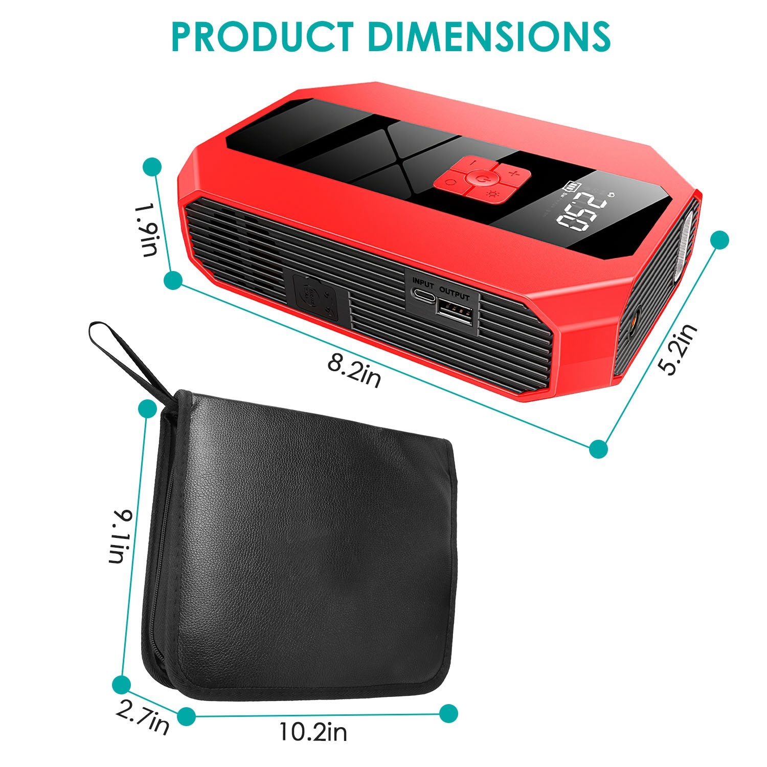 1Pc Portable Car Jump Starter Air Compressor 1500A 400PSI Car Battery Charger Jump Starter Power Bank LED Flashlight Digital Tire Inflator For 4.0L Gasoline Or 2.0L Diesel Engine - Imagen 9