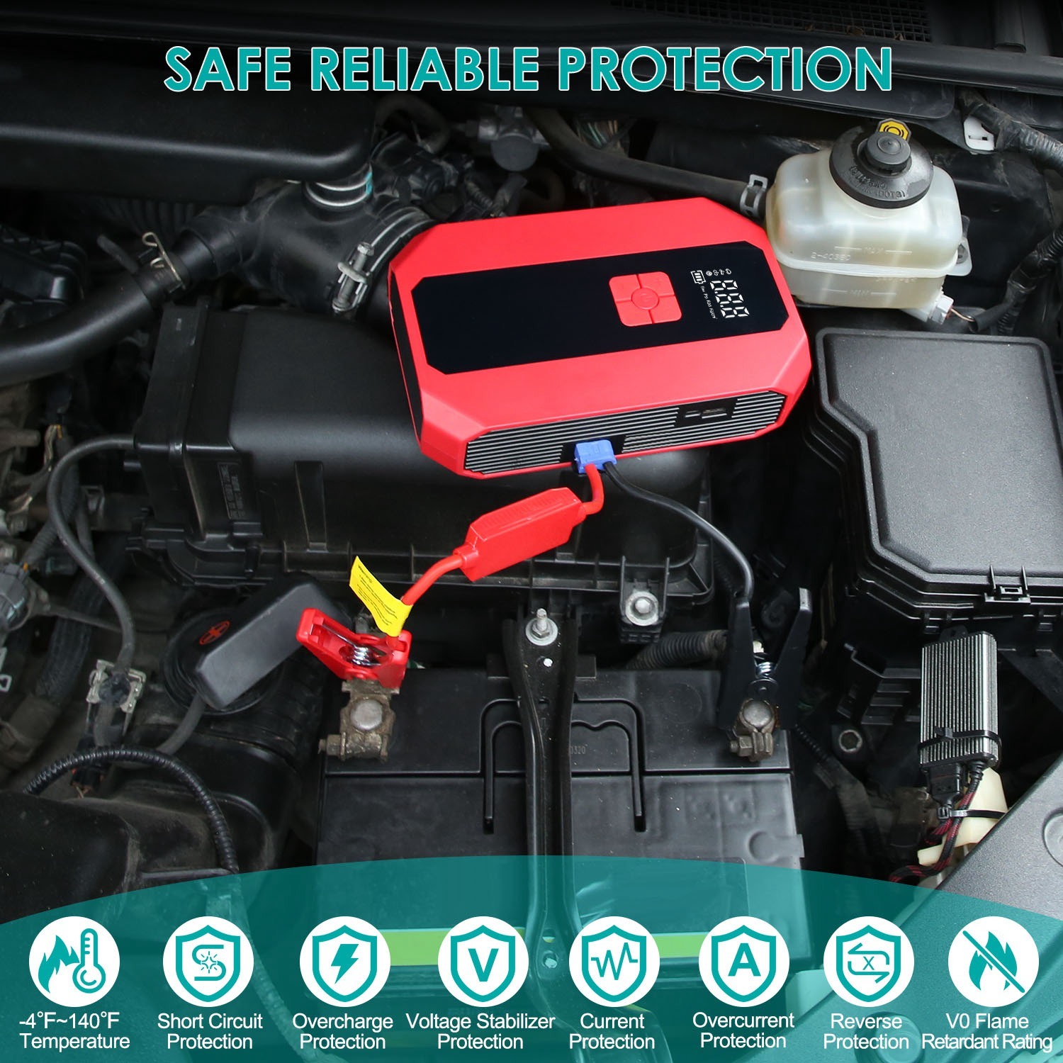 1Pc Portable Car Jump Starter Air Compressor 1500A 400PSI Car Battery Charger Jump Starter Power Bank LED Flashlight Digital Tire Inflator For 4.0L Gasoline Or 2.0L Diesel Engine - Imagen 4